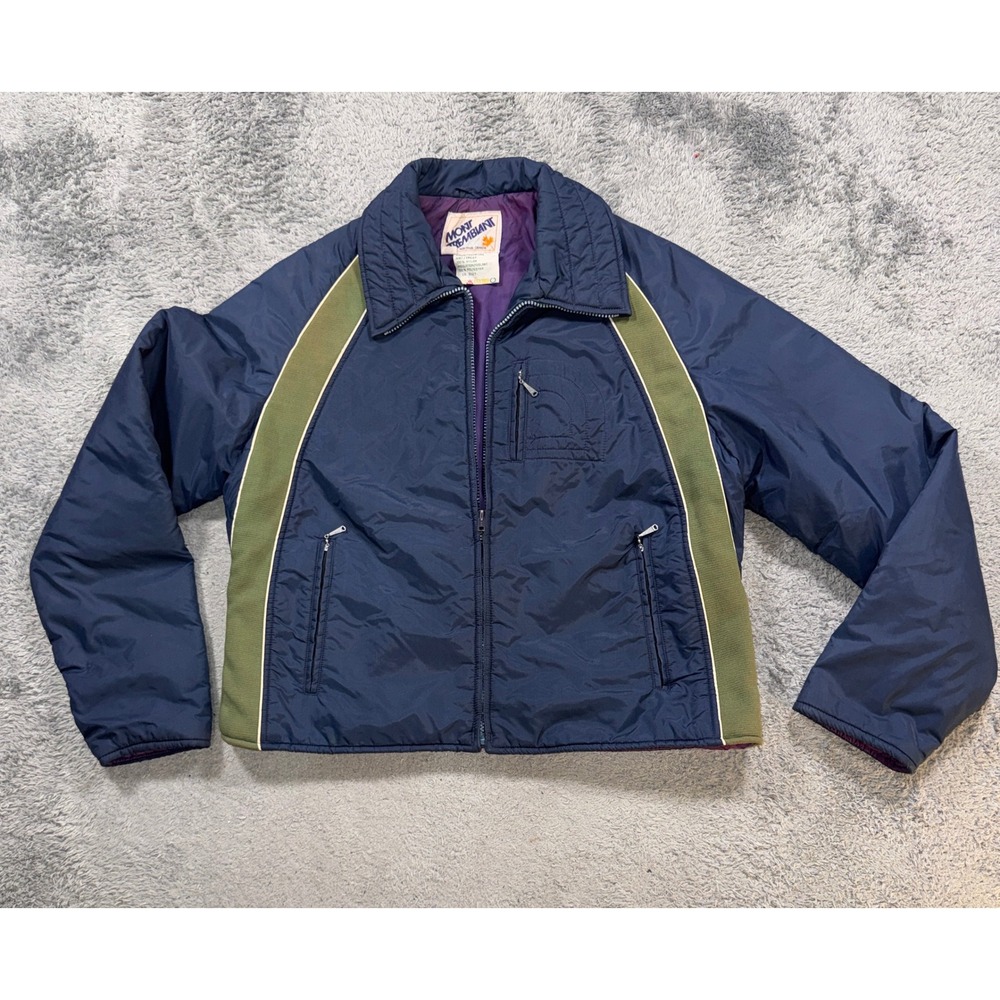 Mont Tremblant Mens Vintage Ski Jacket Large Navy Blue Olive Green Insulated